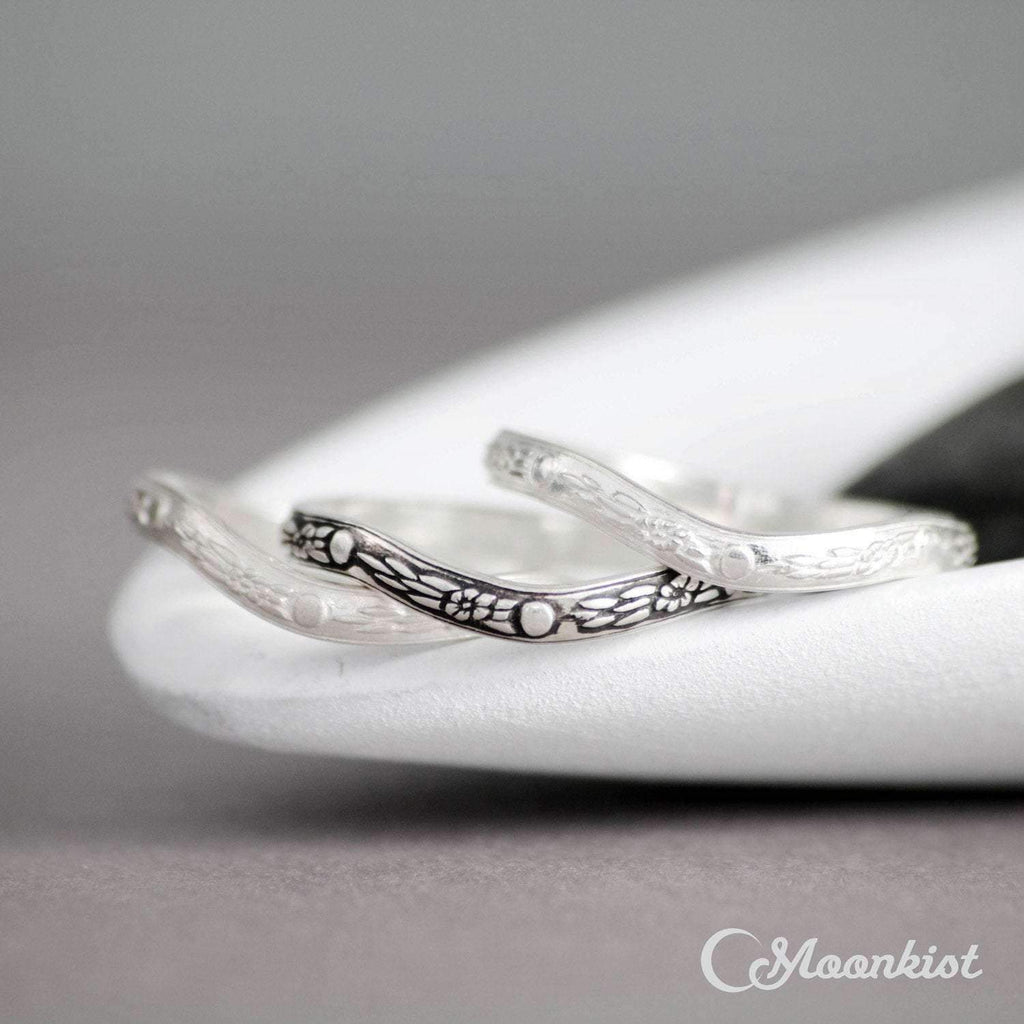 Vintage Curved Silver Celestial Wedding Band | Moonkist Designs
