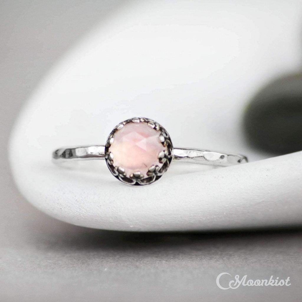 Vintage Inspired Silver Pink Chalcedony Promise Ring | Moonkist Designs