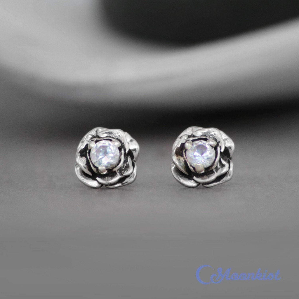White Sapphire Silver Flower Earrings | Moonkist Designs