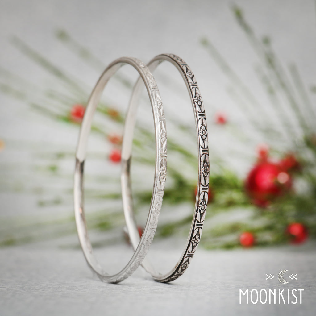 Forget Me Not Silver Bangle Bracelet | Moonkist Designs