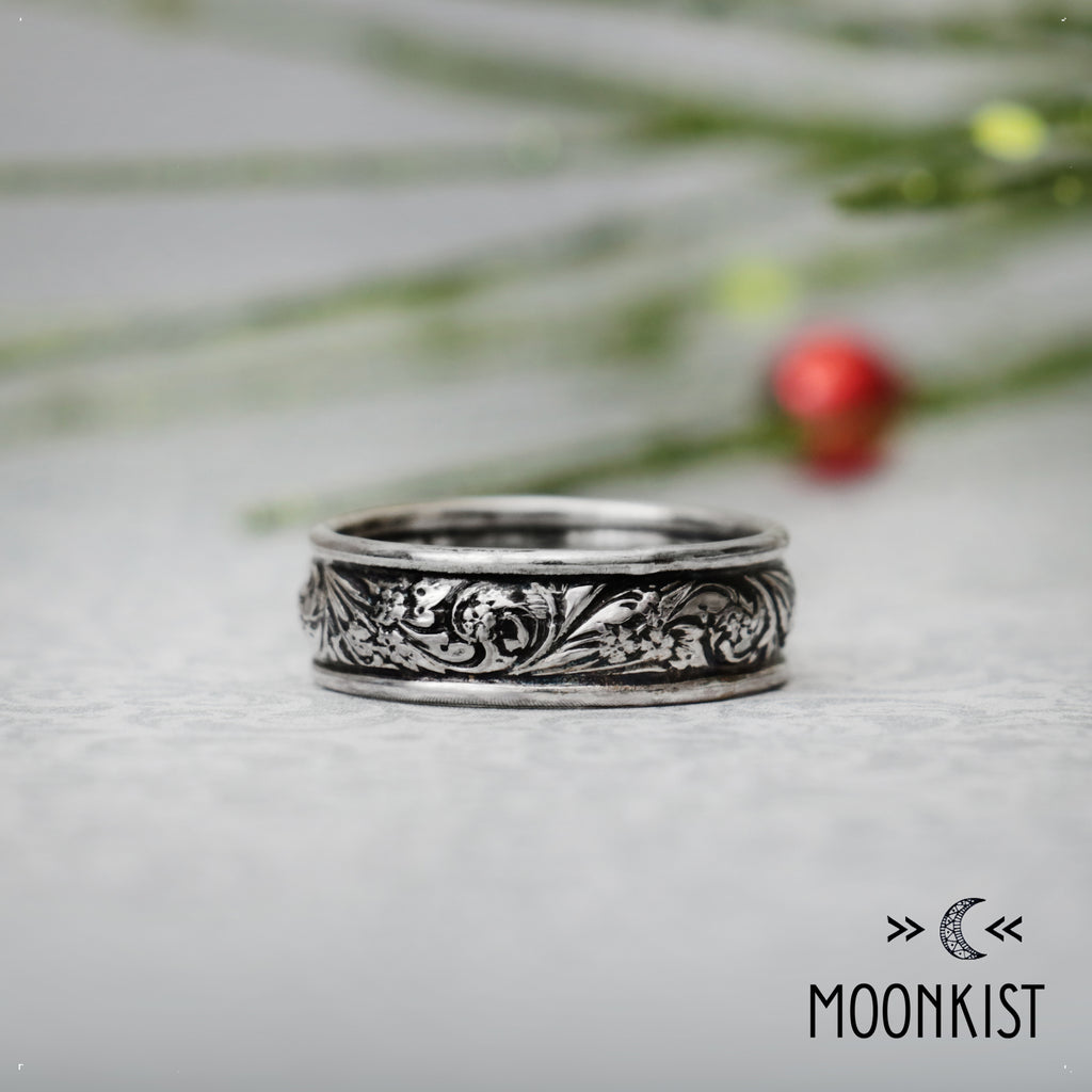 Wide Silver Wildflower Floral Wedding Band | Moonkist Designs