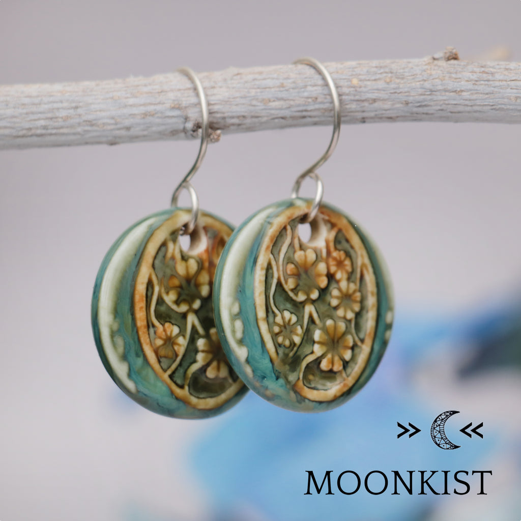 Sage Green Flower Ceramic Earrings | Moonkist Designs | Moonkist Designs