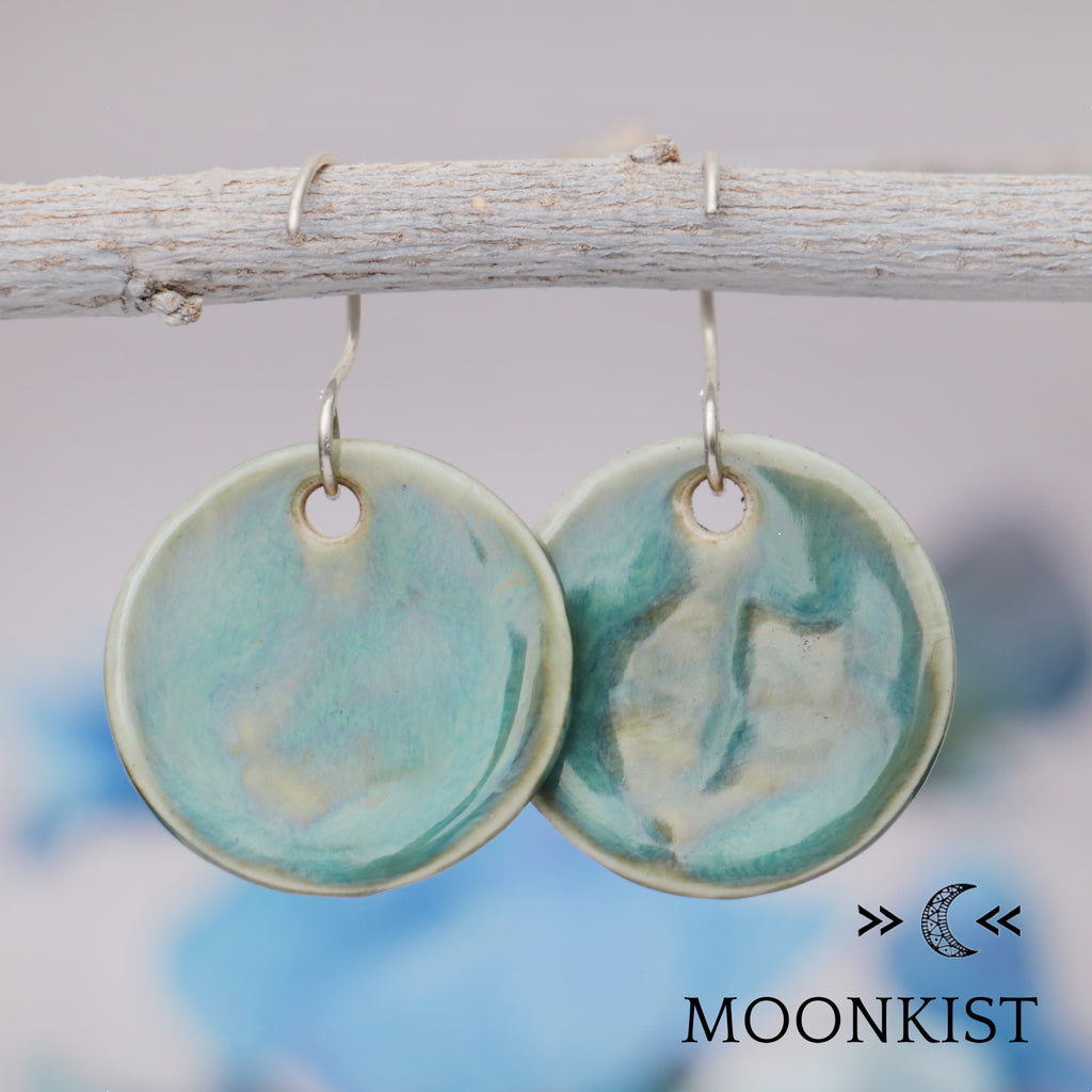 Round Teal Floral Ceramic Earrings | Moonkist Designs | Moonkist Designs