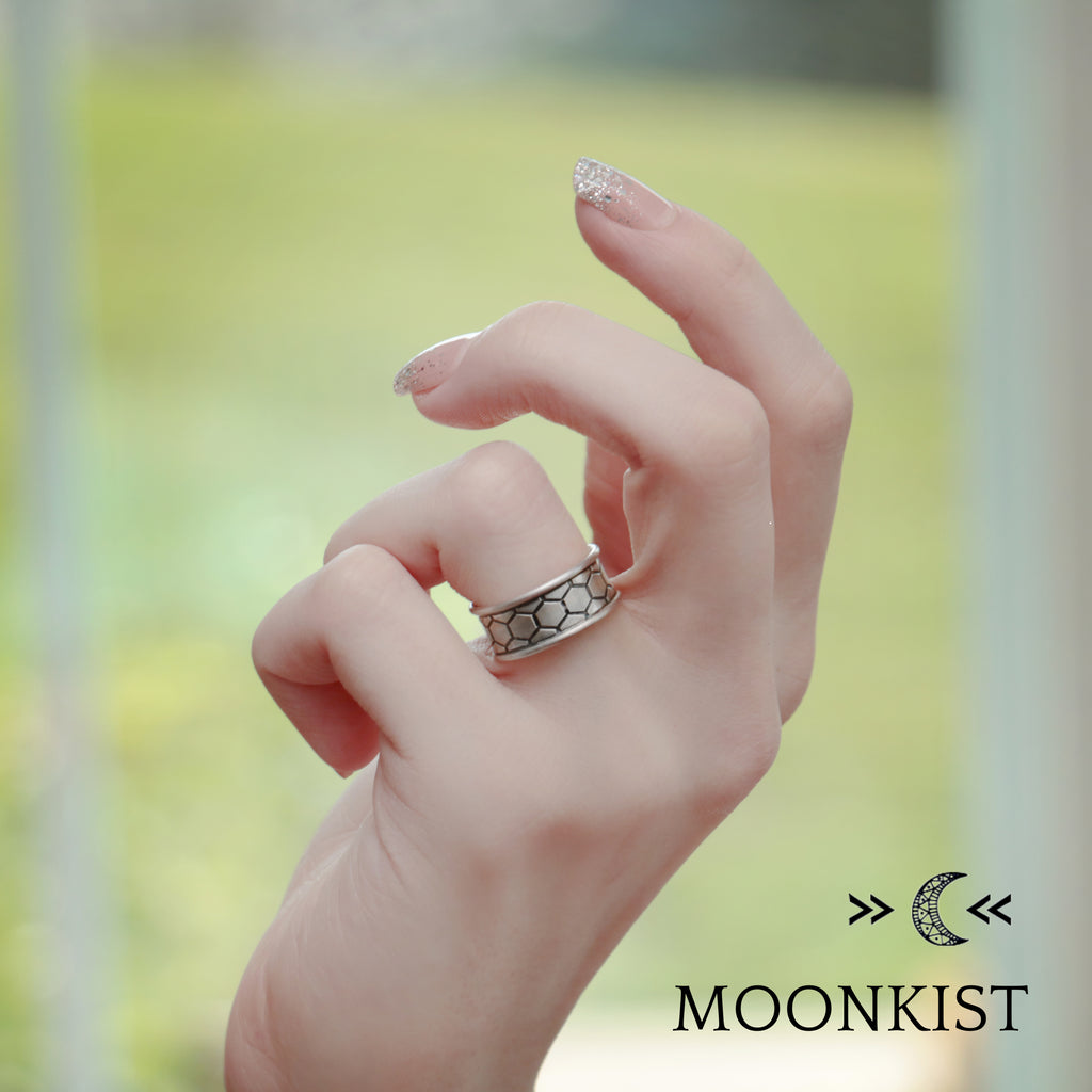 Sterling Silver Hexagon Wedding Band Ring Set | Moonkist Designs | Moonkist Designs