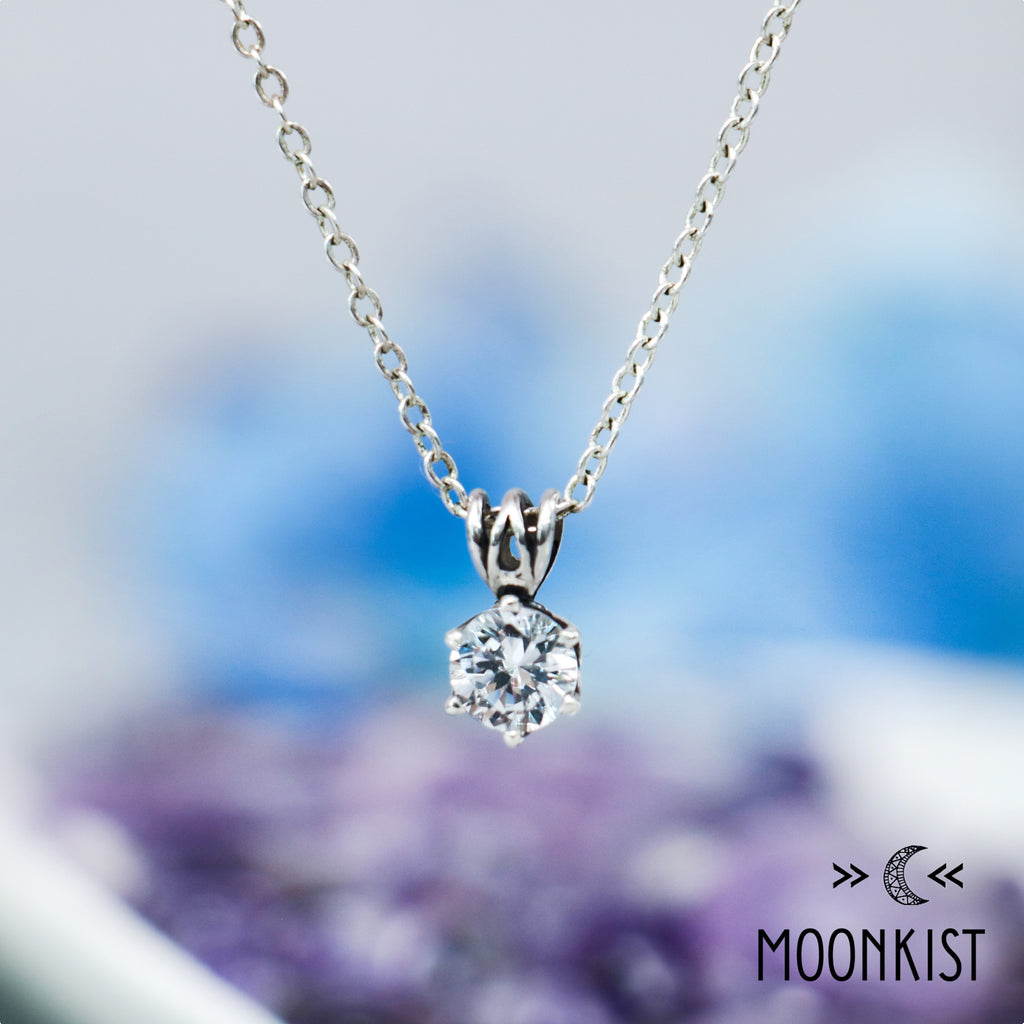 Silver White Sapphire Single Stone Pendant Necklace | Moonkist Designs