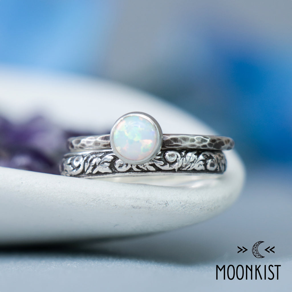 Opal Engagement Ring Set with Floral Band | Moonkist Designs