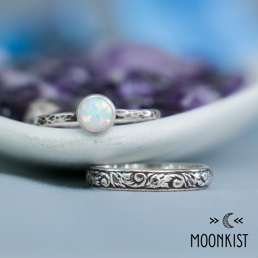 Opal Engagement Ring Set with Floral Band | Moonkist Designs