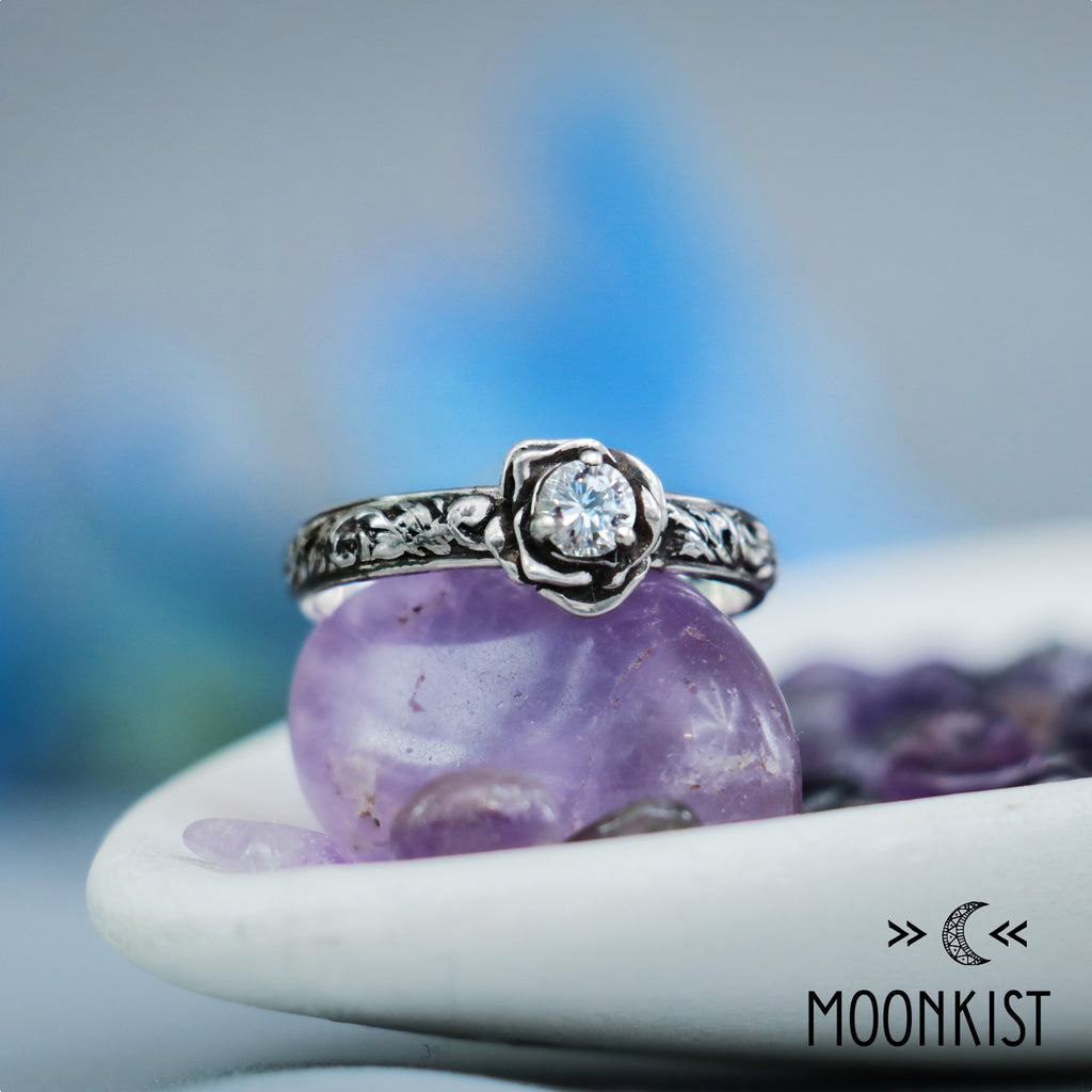 Sterling Silver Moissanite Rose Engagement Ring | Moonkist Designs