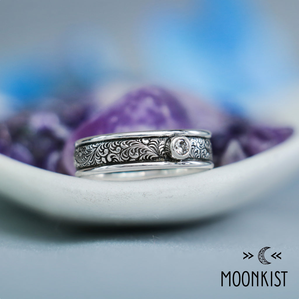 Sterling Silver Mens Fern Engagement Ring  | Moonkist Designs