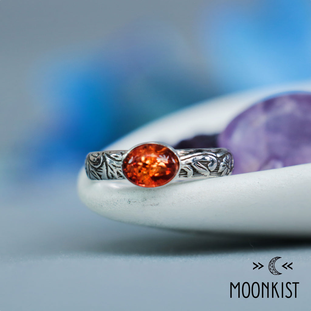Silver Baltic Amber Oval Promise Ring for Her | Moonkist Designs