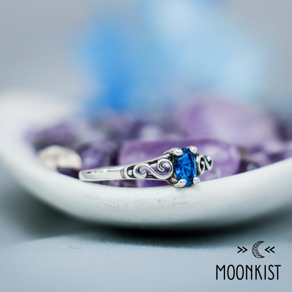 Dainty Oval Sapphire Silver Filigree Ring