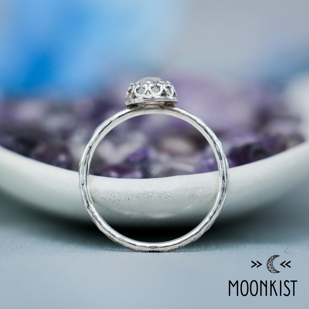 Dainty Rainbow Moonstone Promise Ring, Sterling Silver | Moonkist Designs