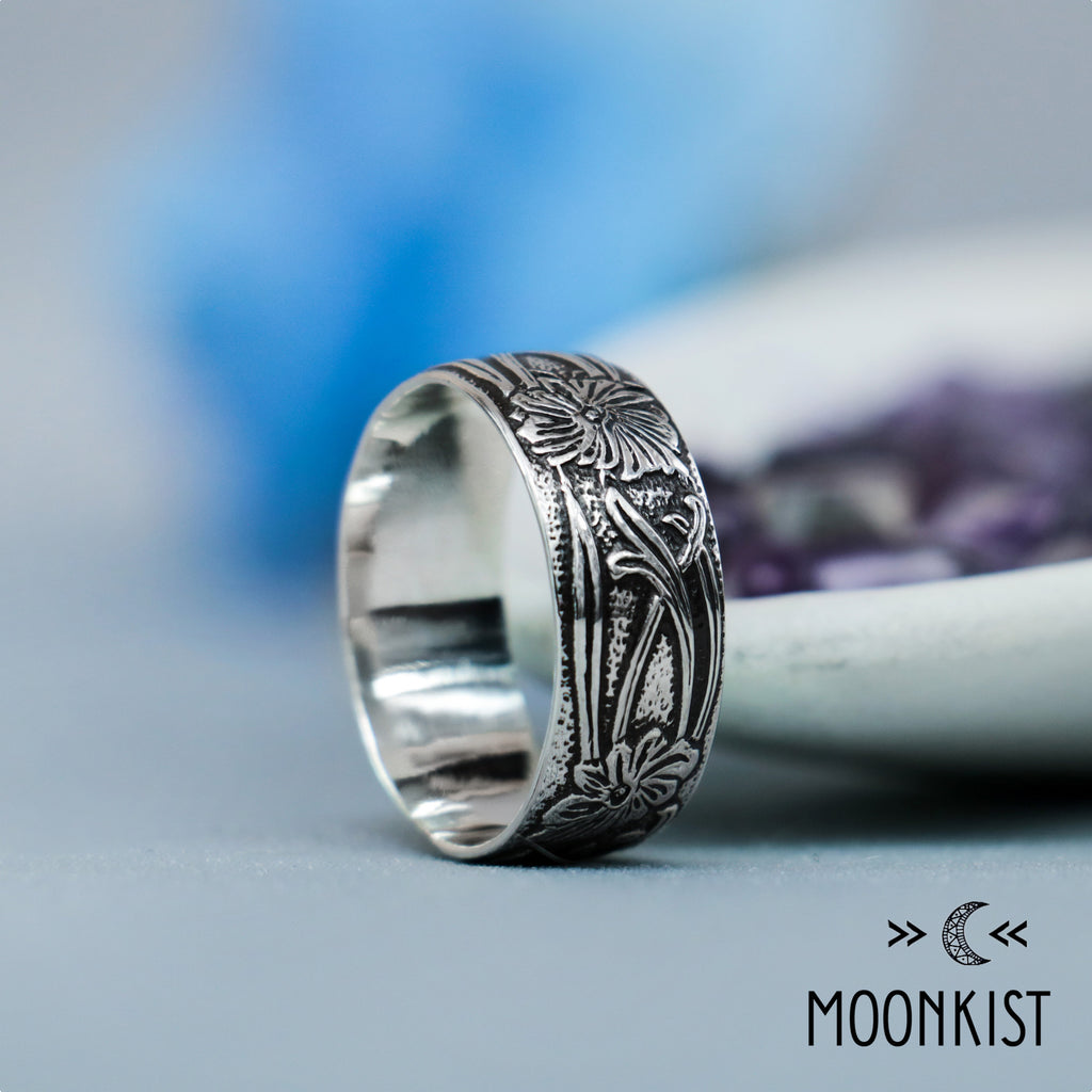 Silver Vintage Style Vine and Flower Wedding Band | Moonkist Designs