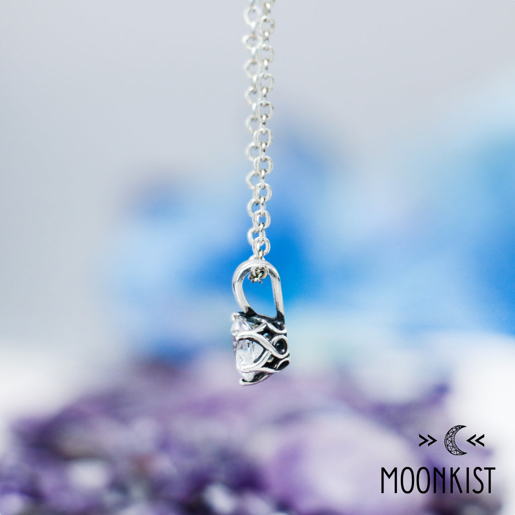 Silver White Sapphire Single Stone Pendant Necklace | Moonkist Designs
