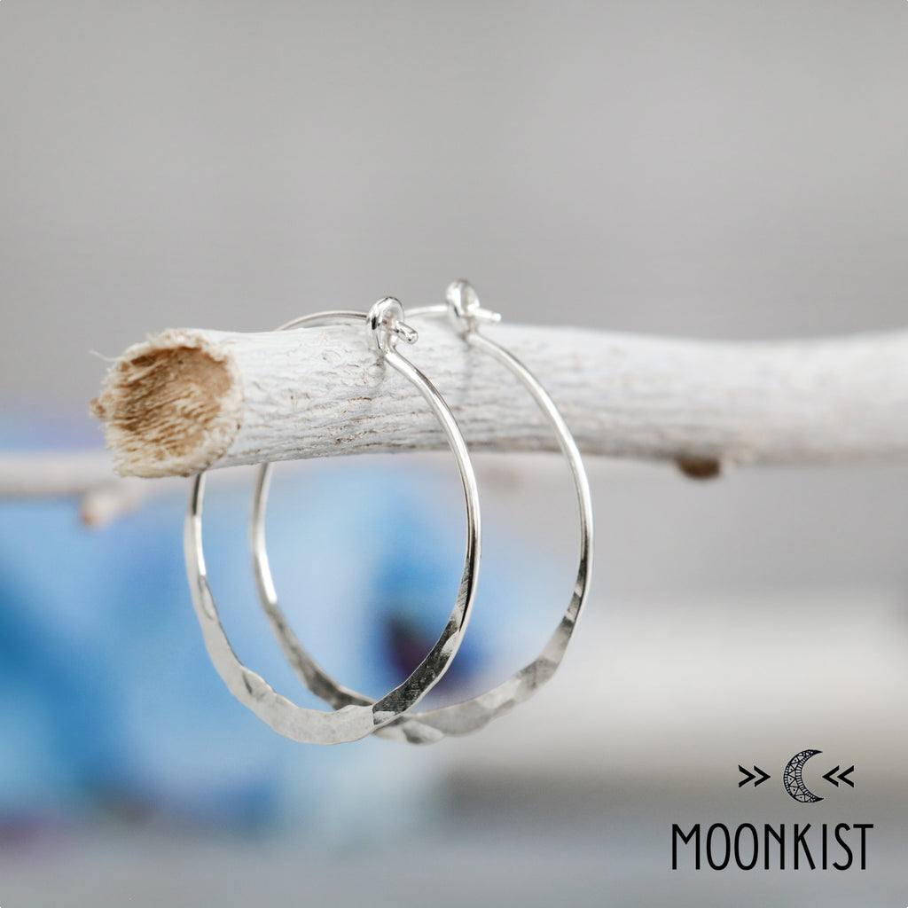 Simple Sterling Silver Hammered Hoop Earrings | Moonkist Designs