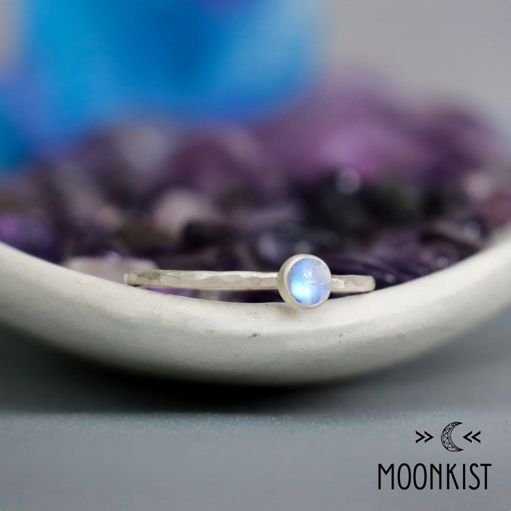 Dainty Silver Rainbow Moonstone Pinky Ring | Moonkist Designs