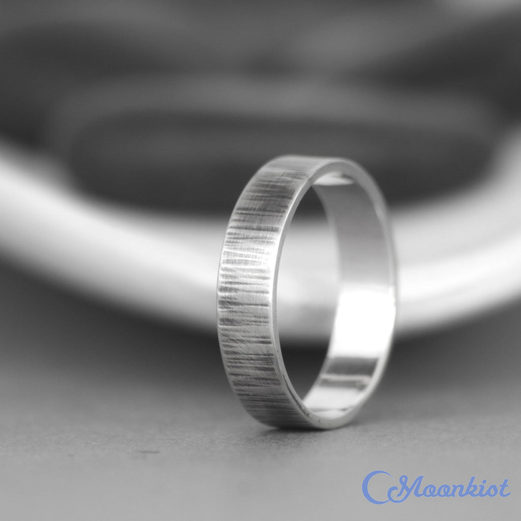 5 mm Nature Inspired Silver Birch Bark Wedding Ring | Moonkist Designs