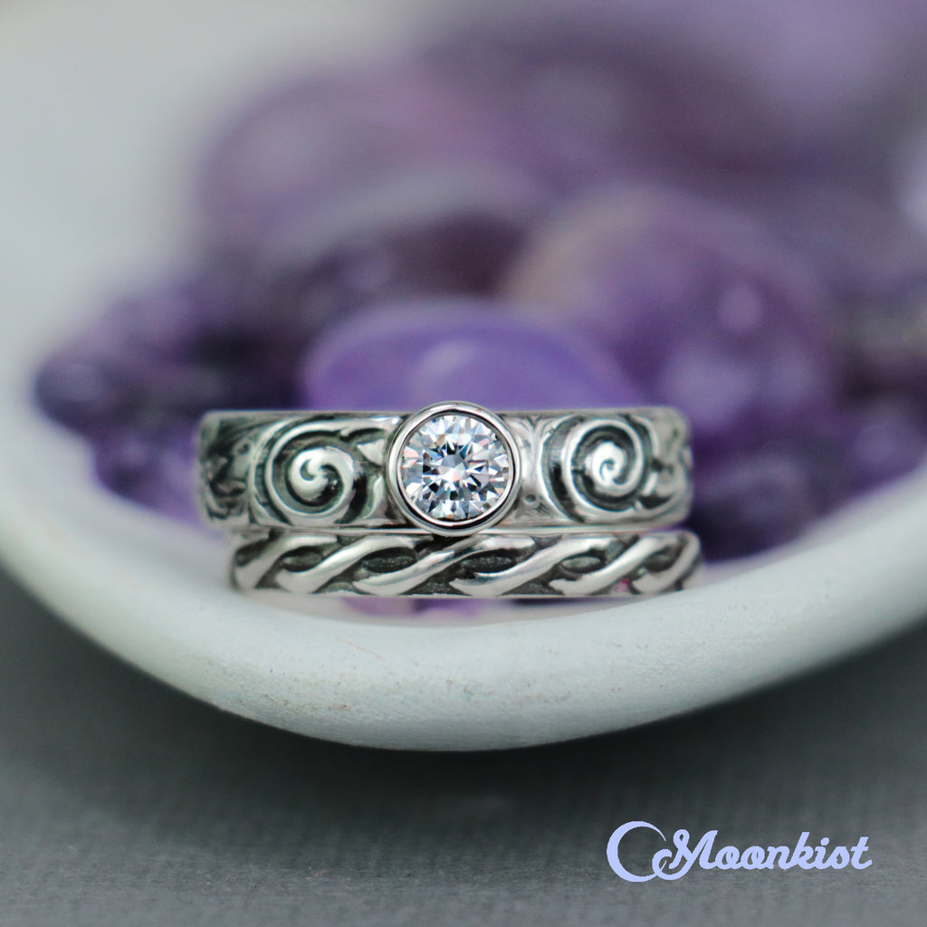 Celtic Spiral Wedding Ring Set with Endless Knot Wedding Band | Moonkist Designs