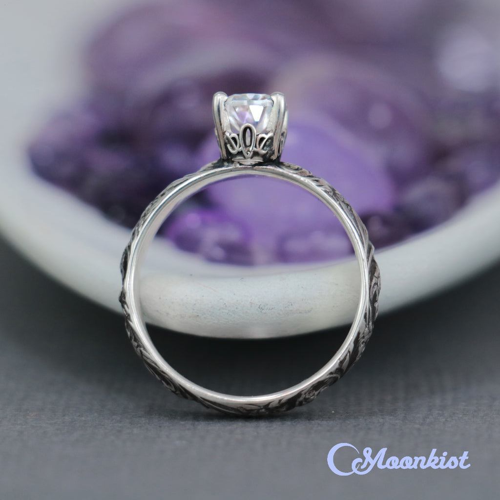 Sterling Silver Oval Wildflower Solitaire Engagement Ring  | Moonkist Designs | Moonkist Designs