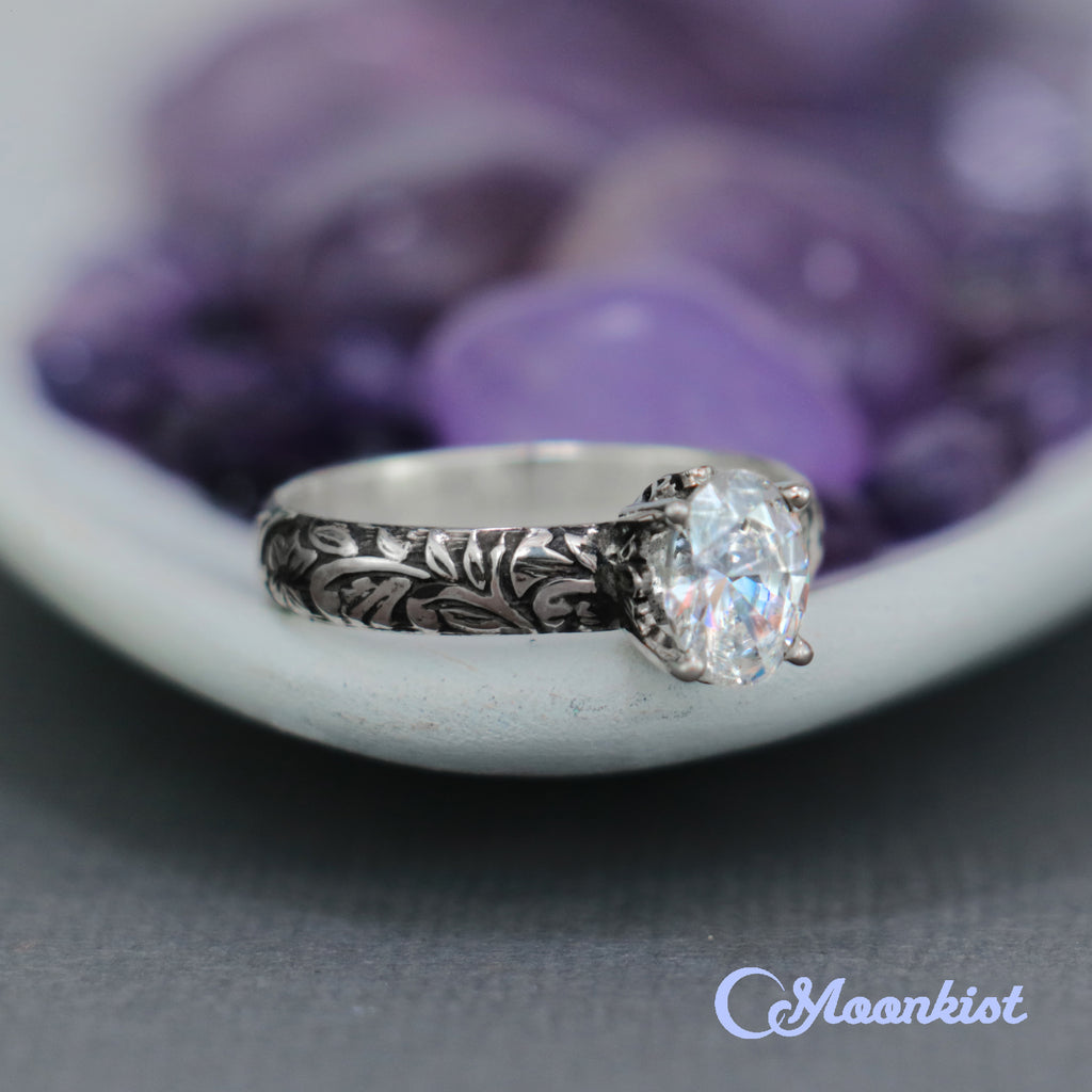 Oval Moissanite Flower Engagement Ring | Moonkist Designs | Moonkist Designs