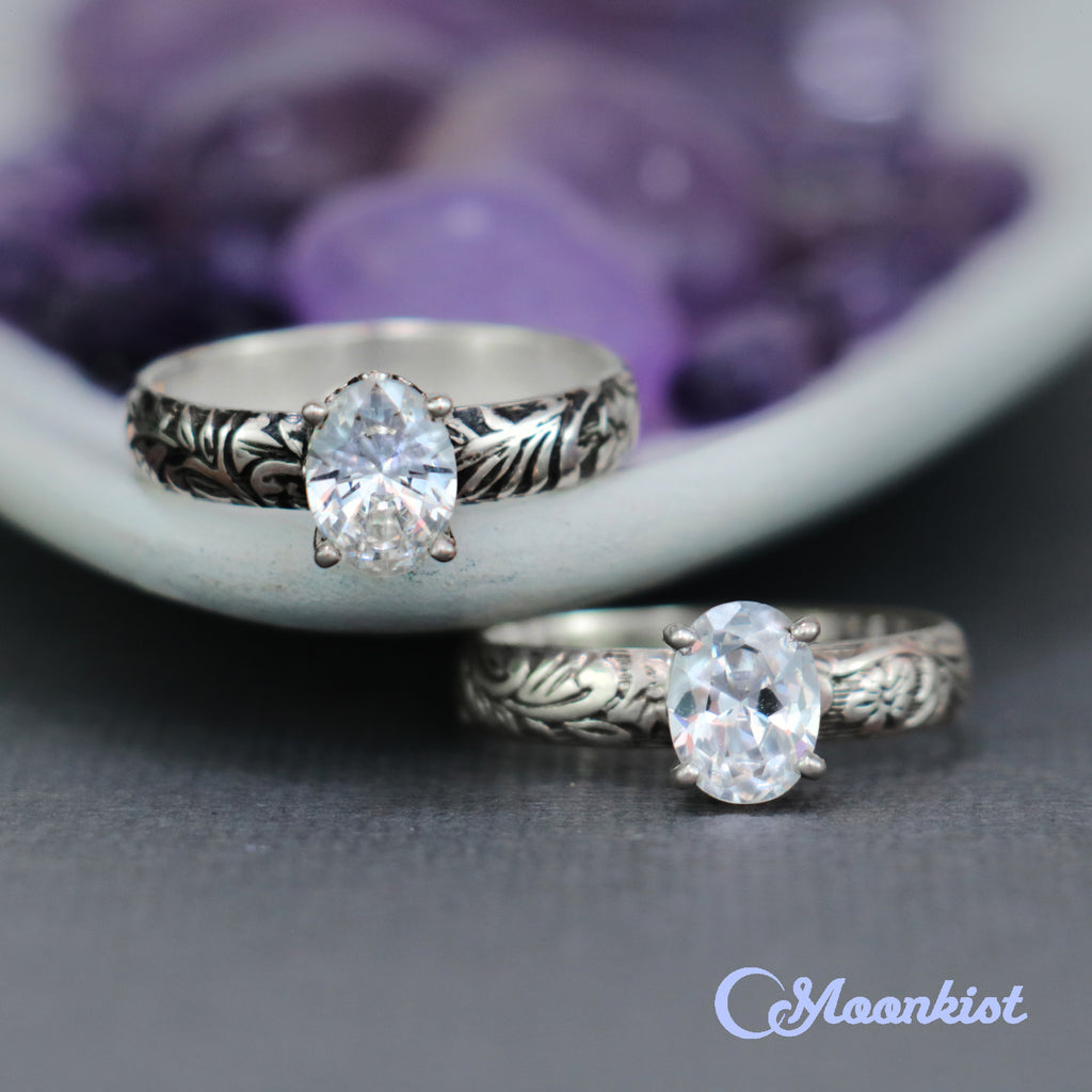 Oval Moissanite Flower Engagement Ring | Moonkist Designs | Moonkist Designs