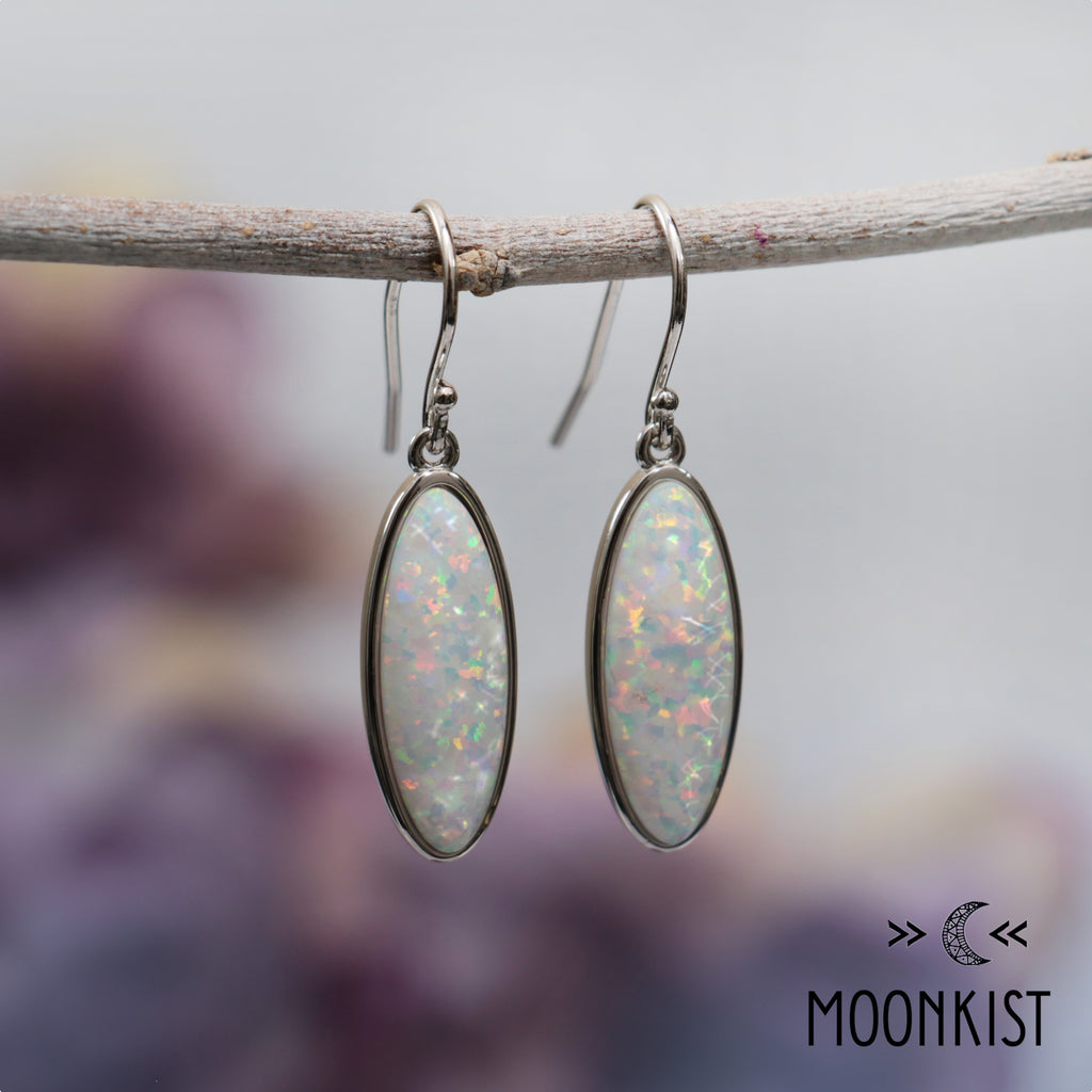 Sterling Silver White Fire Opal Dangle Earrings | Moonkist Designs
