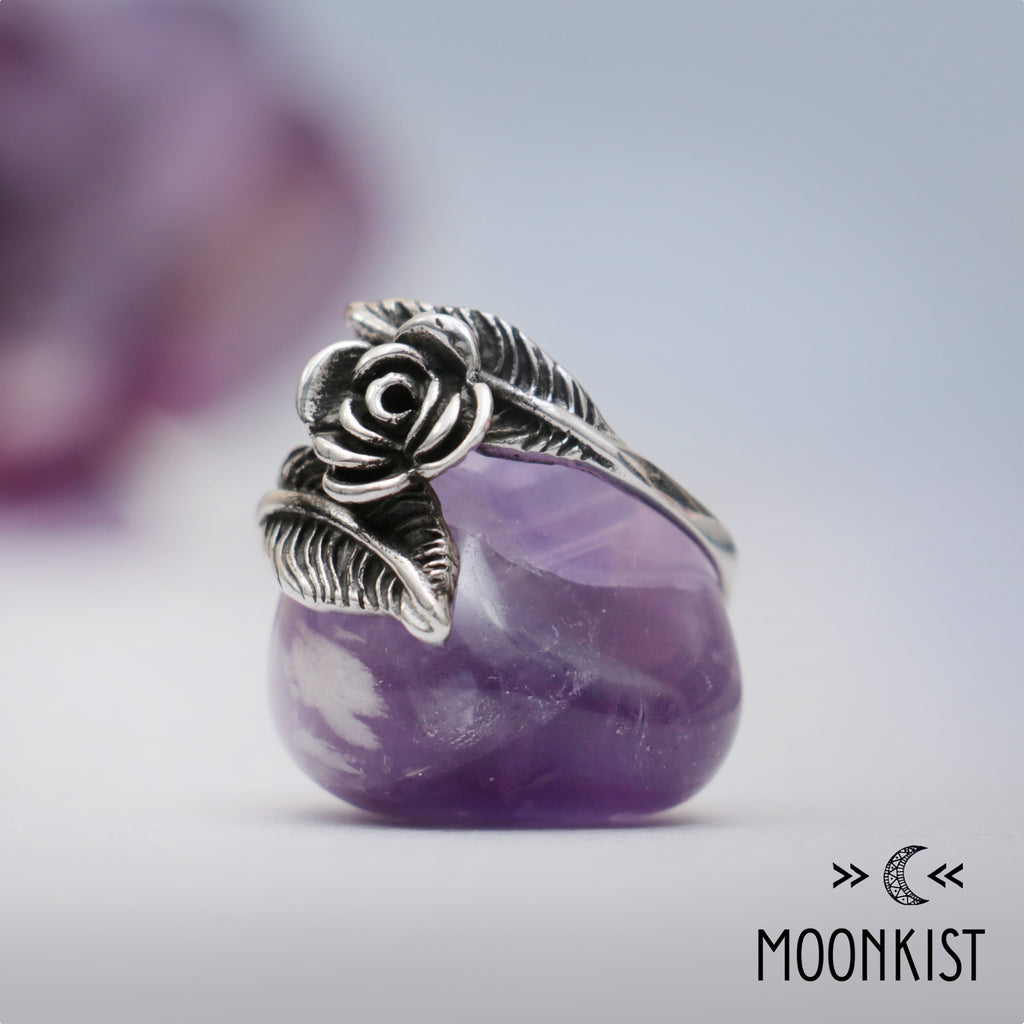 Sterling Silver Large Rose and Leaves Ring | Moonkist Designs