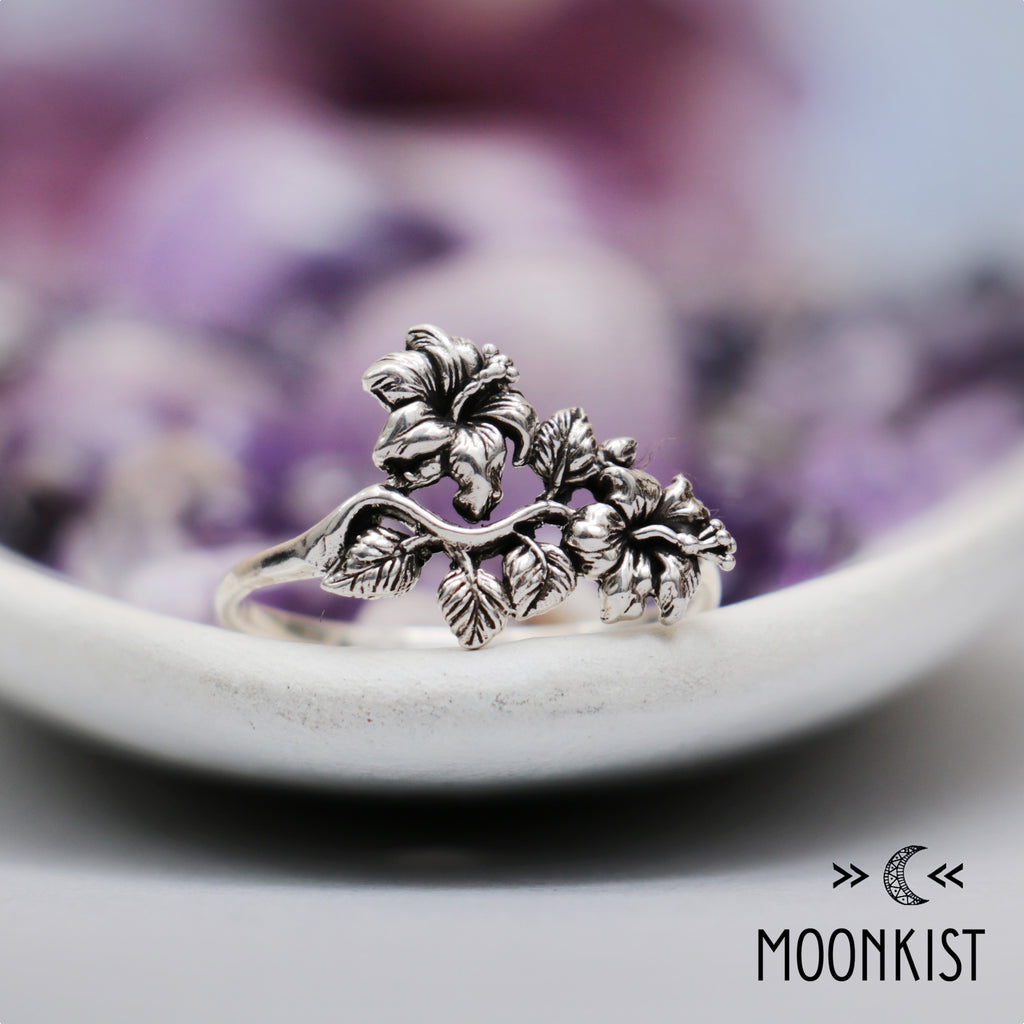 Sterling Silver Flower and Ivy Leaf Ring | Moonkist Designs