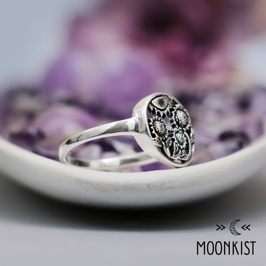 Sterling Silver Sun and Sunflower Ring | Moonkist Designs