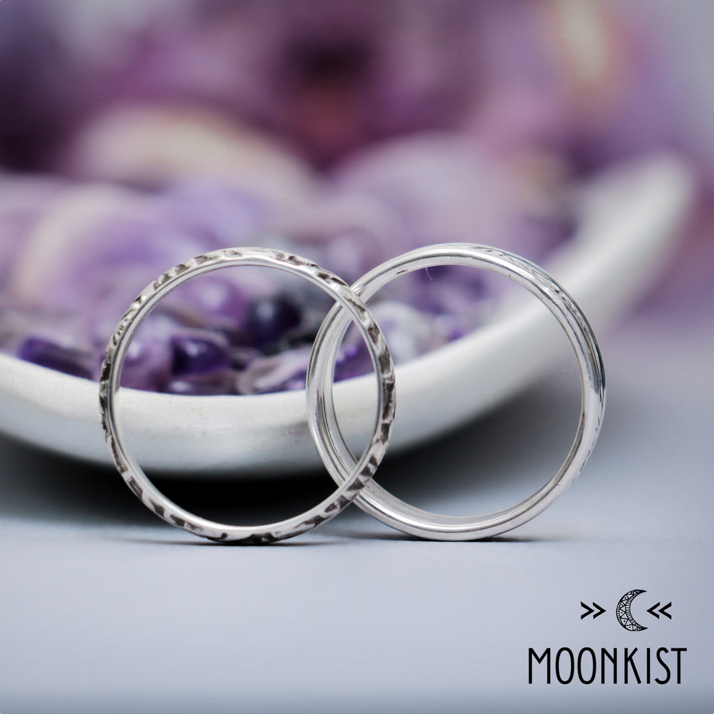 Silver Flower and Leaf Wedding Band Set | Moonkist Designs