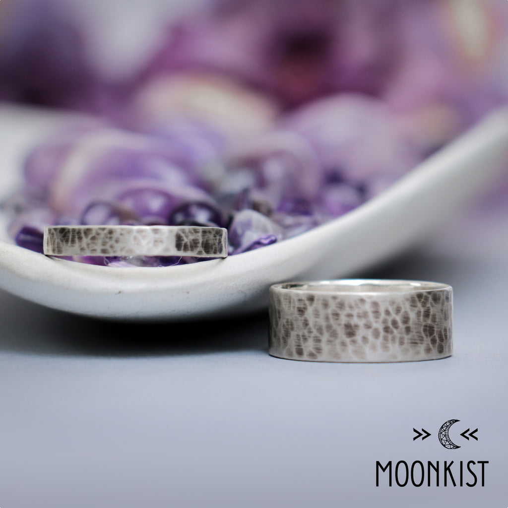 Hammered Silver Wedding Ring Set | Moonkist Designs