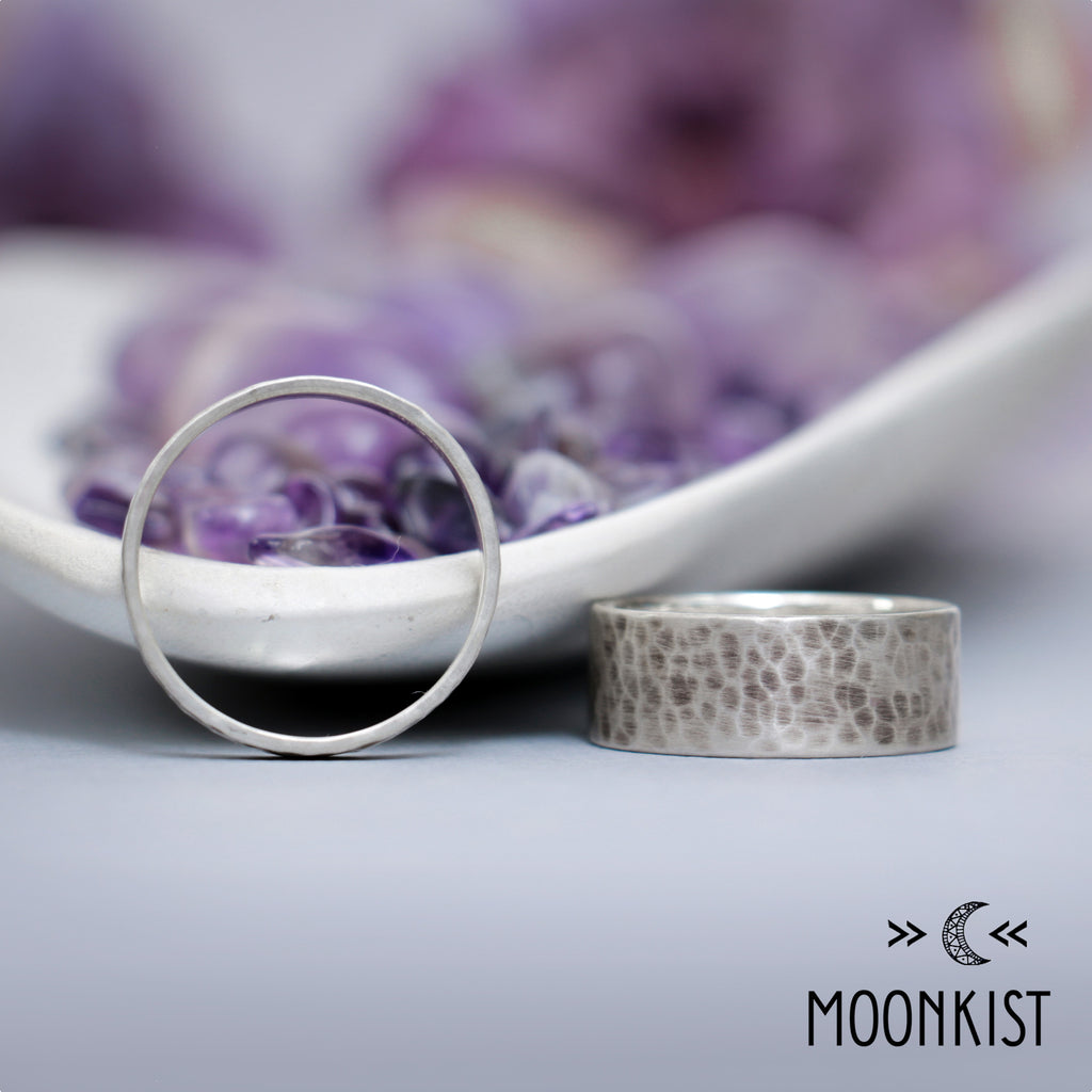 Hammered Silver Wedding Ring Set | Moonkist Designs