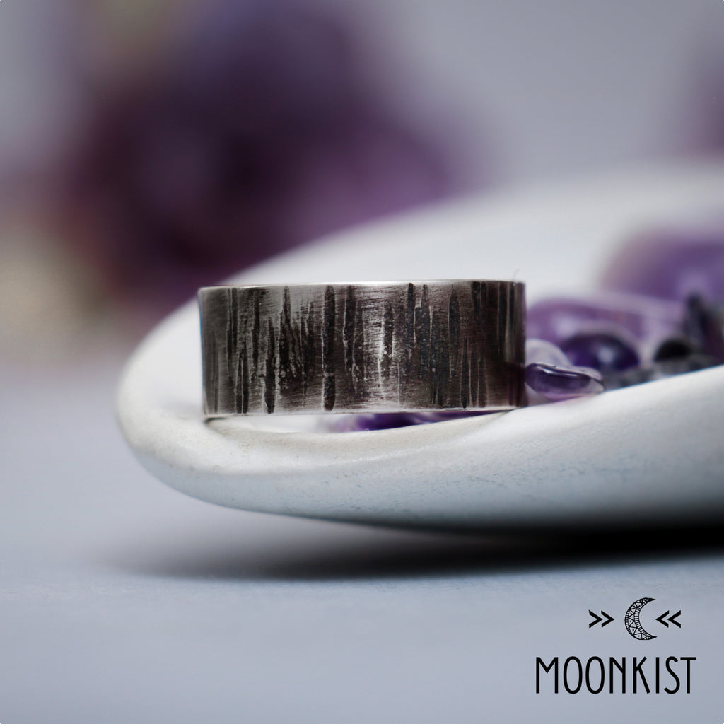 Birch Bark Silver Hammered Men's Wedding Band | Moonkist Designs