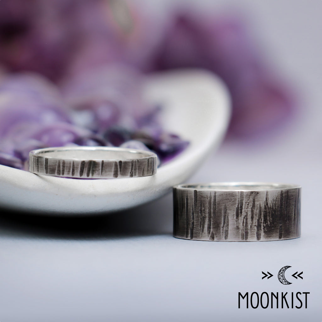 Nature Inspired Birch Bark Wedding Ring Set | Moonkist Designs