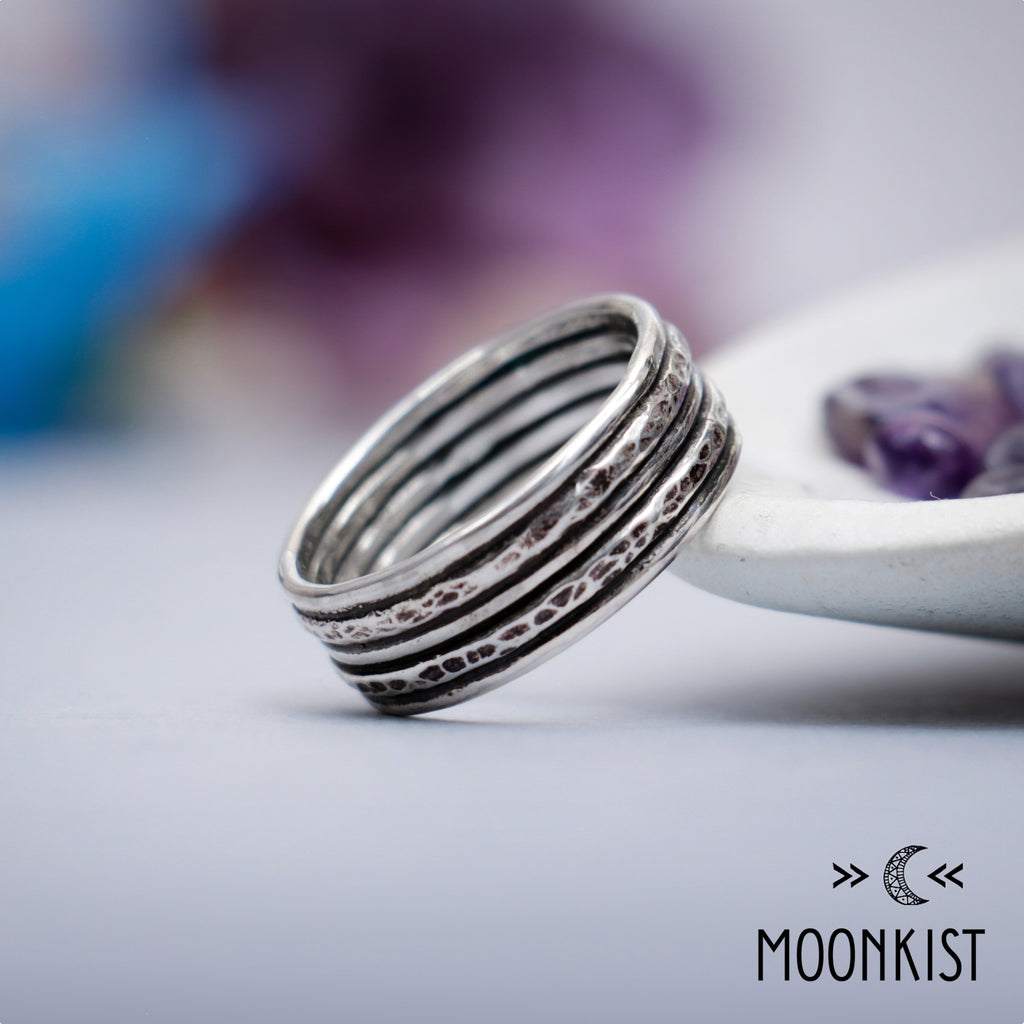 Classic Silver Hammered Mens Wedding Band | Moonkist Designs