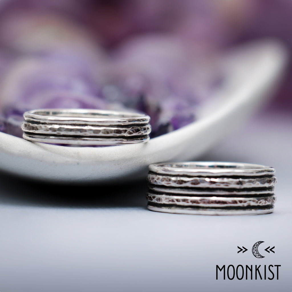 Hammered Layered His and Hers Wedding Ring Set | Moonkist Designs