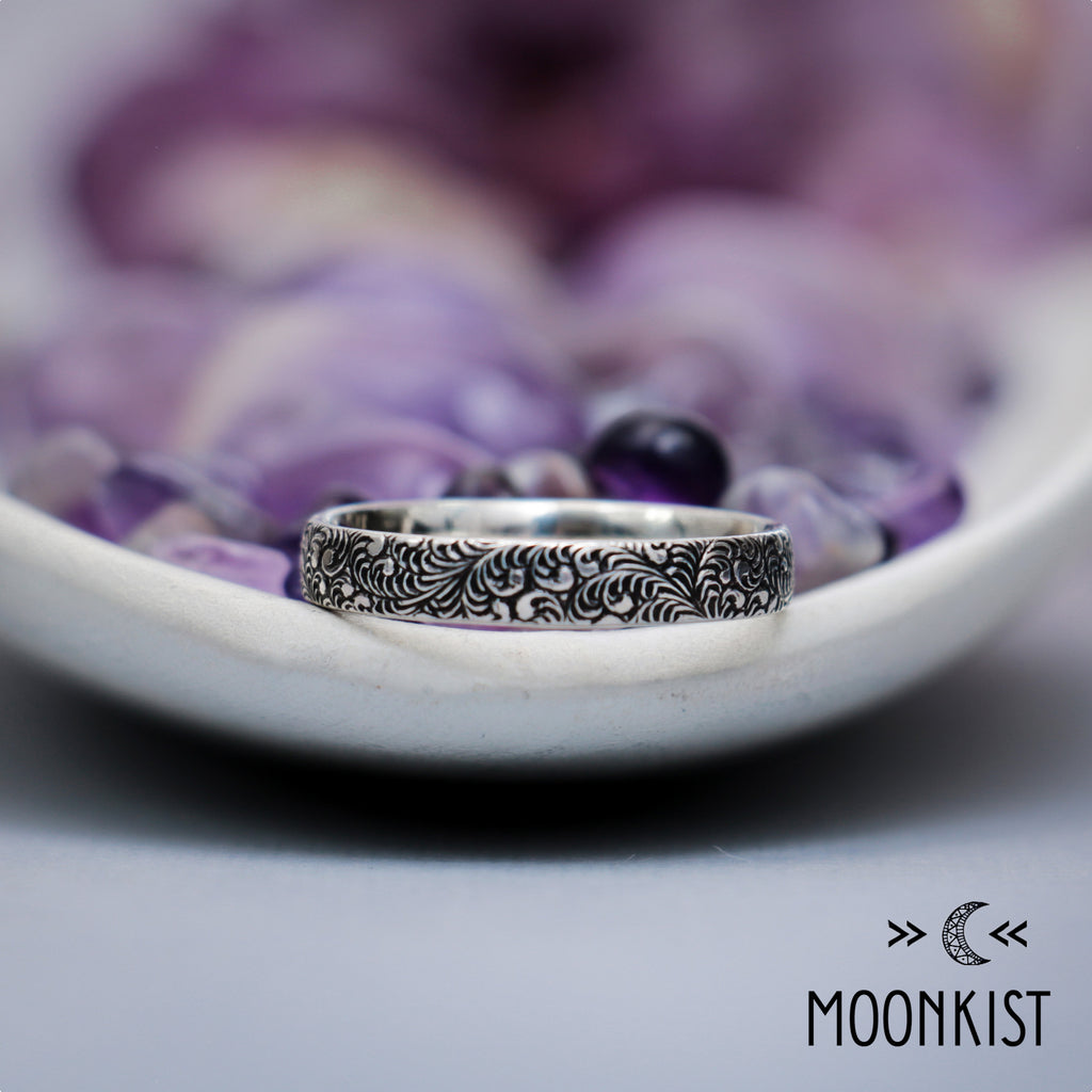 Engraved Fern Women's Wedding Ring 925 Sterling Silver | Moonkist Designs