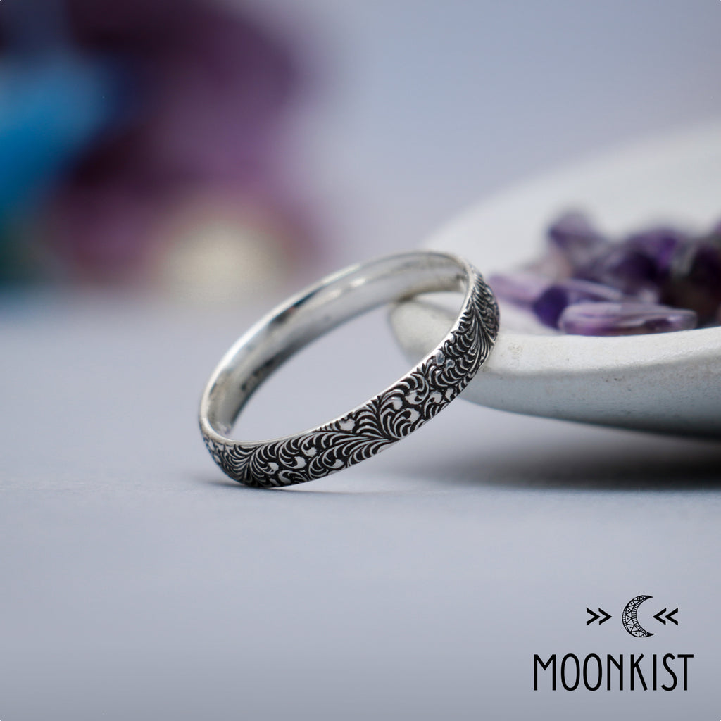 Engraved Fern Women's Wedding Ring 925 Sterling Silver | Moonkist Designs