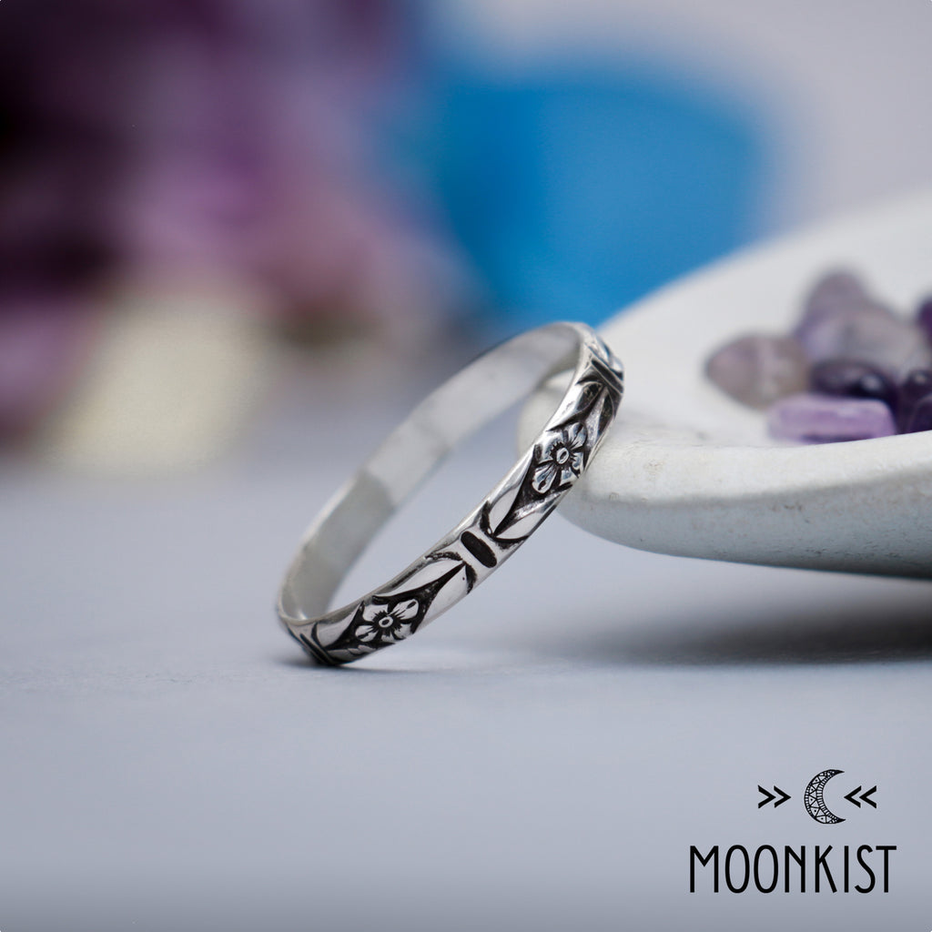 Dainty Silver Forget Me Not Wedding Band | Moonkist Designs