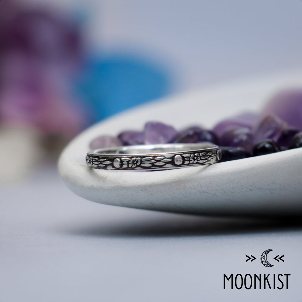 Narrow Silver Celestial Wedding Ring for Her | Moonkist Designs