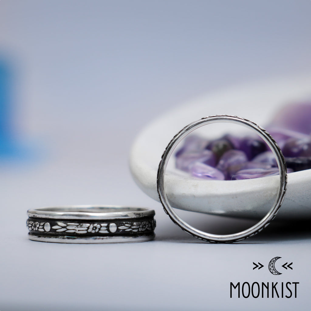 Sterling Silver Celestial Wedding Band Sets for Him and Her | Moonkist Designs