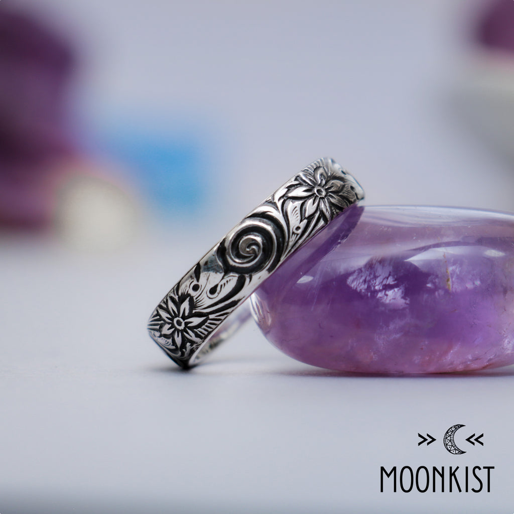Silver Free Spirit Spiral and Flower Wedding Ring | Moonkist Designs