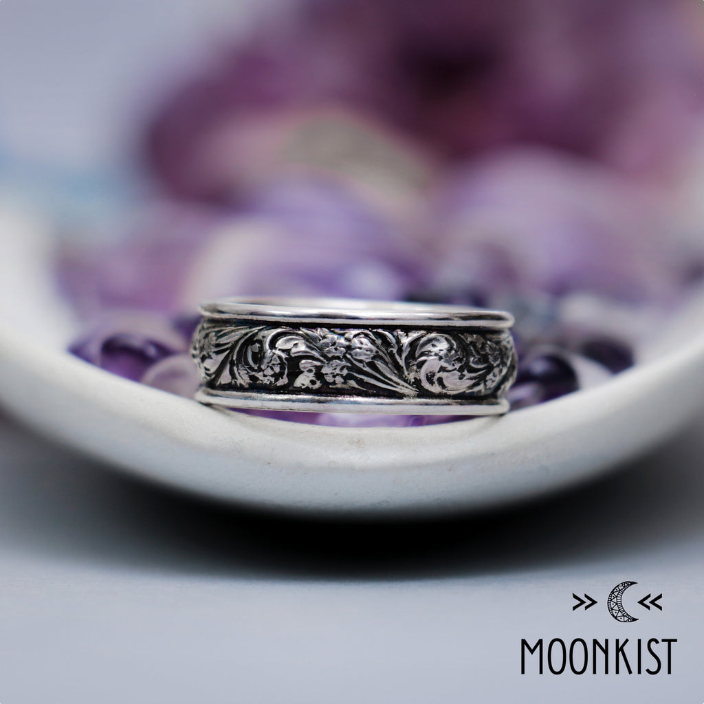 Wide Silver Wildflower Floral Wedding Band | Moonkist Designs