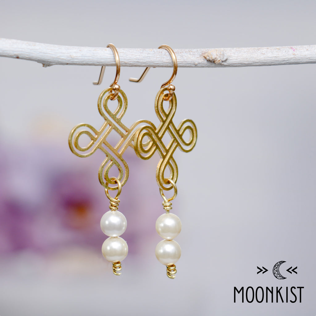 Handmade Pearl and Celtic Knot Earrings | Moonkist Designs
