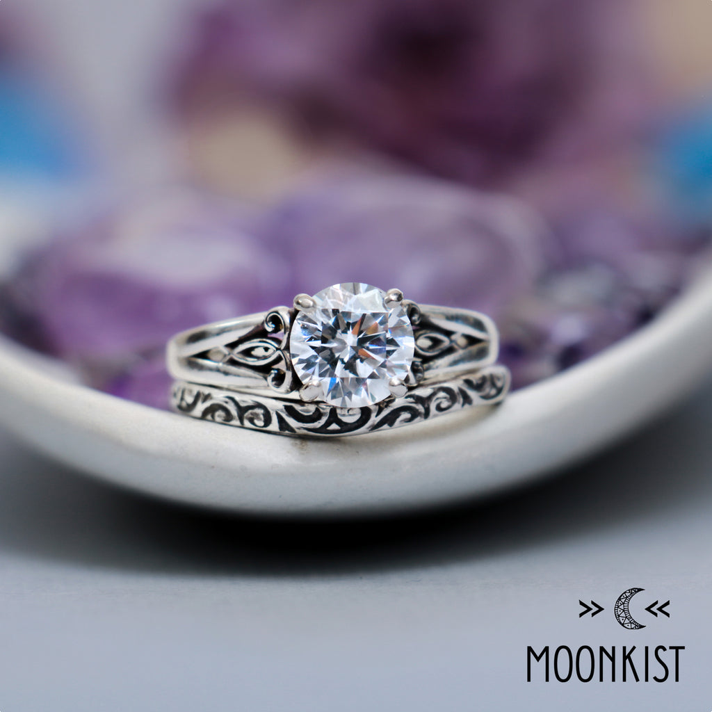 8 mm Filigree Bridal Ring Set for Women | Moonkist Designs