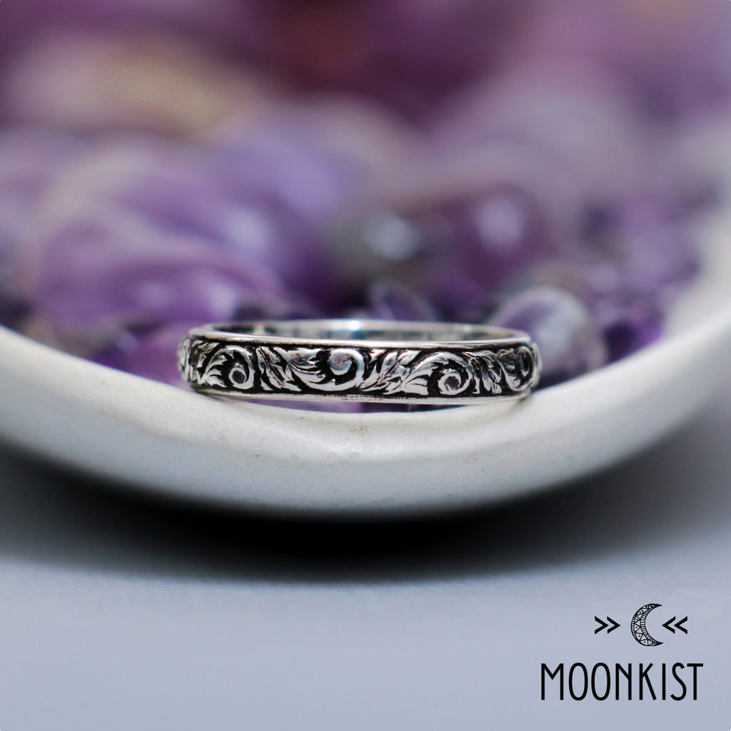 Narrow Silver Nature Wedding Ring for Women | Moonkist Designs