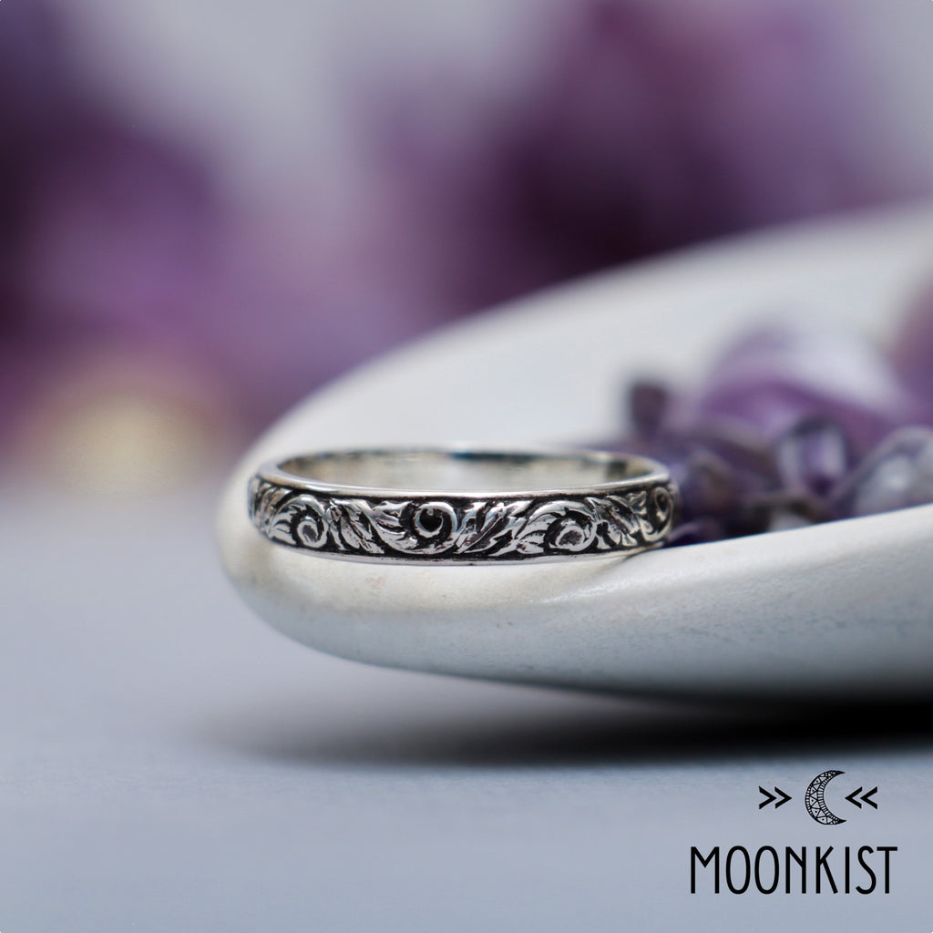 Narrow Silver Nature Wedding Ring for Women | Moonkist Designs