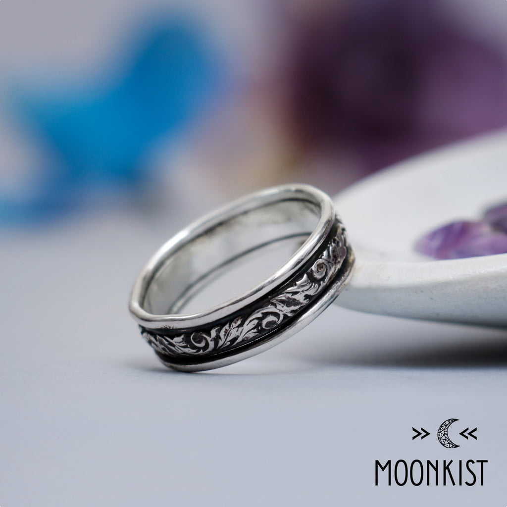 Wide Silver Curling Vine Wedding Ring | Moonkist Designs