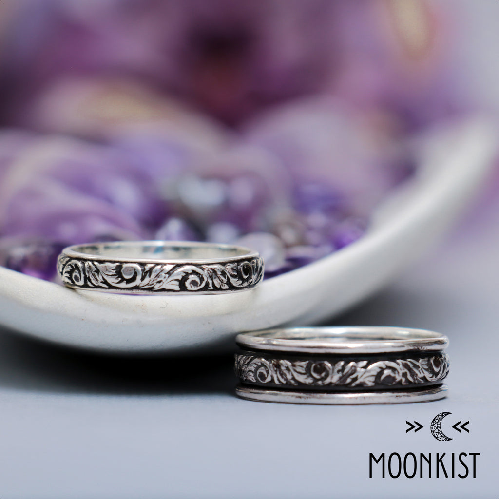 Silver Vine Floral Wedding Band Set | Moonkist Designs