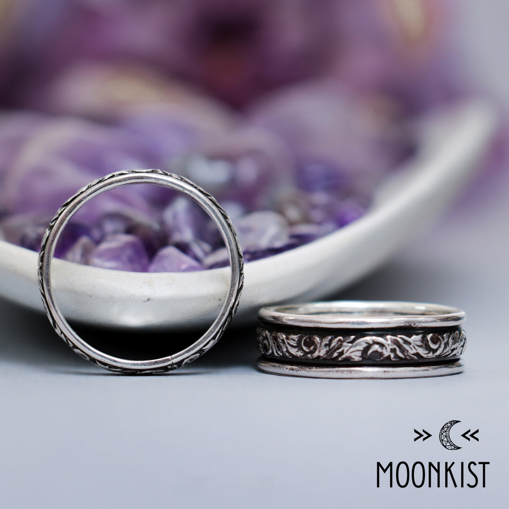 Silver Vine Floral Wedding Band Set | Moonkist Designs
